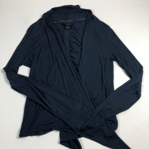 Calvin Klein Women Size Large Navy Blue Open Front Cardigan Sweater Top Ruching